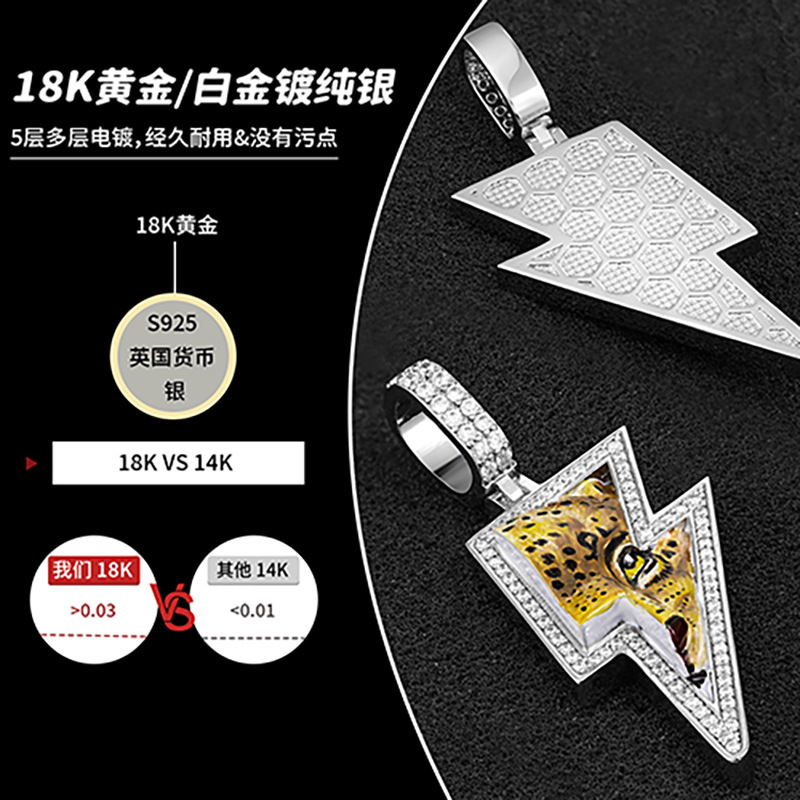 Druzy jewelry Luxury Enamel Cheetah Pendant Moissanite Diamond Inlaid Hip Hop Versatile Unisex Clubbing Statement Necklace Pass the diamond tester