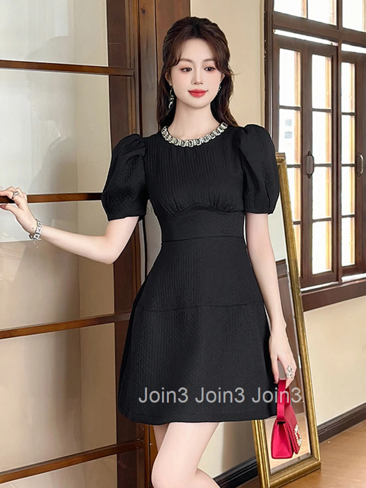 New Summer Fashion Elegant Luxury Black Evening Dress Women Clothes Retro Sexy Puff Sleeve Short Slim Party Prom Vestidos Fiesta