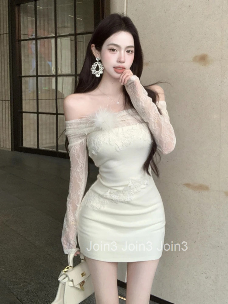 Hotsweet Sweet Date Dress Women Cute Gentle Sheer See Through Lace Flower Bodycon Short Gown Prom Nightclub Dance Vestidos Lady