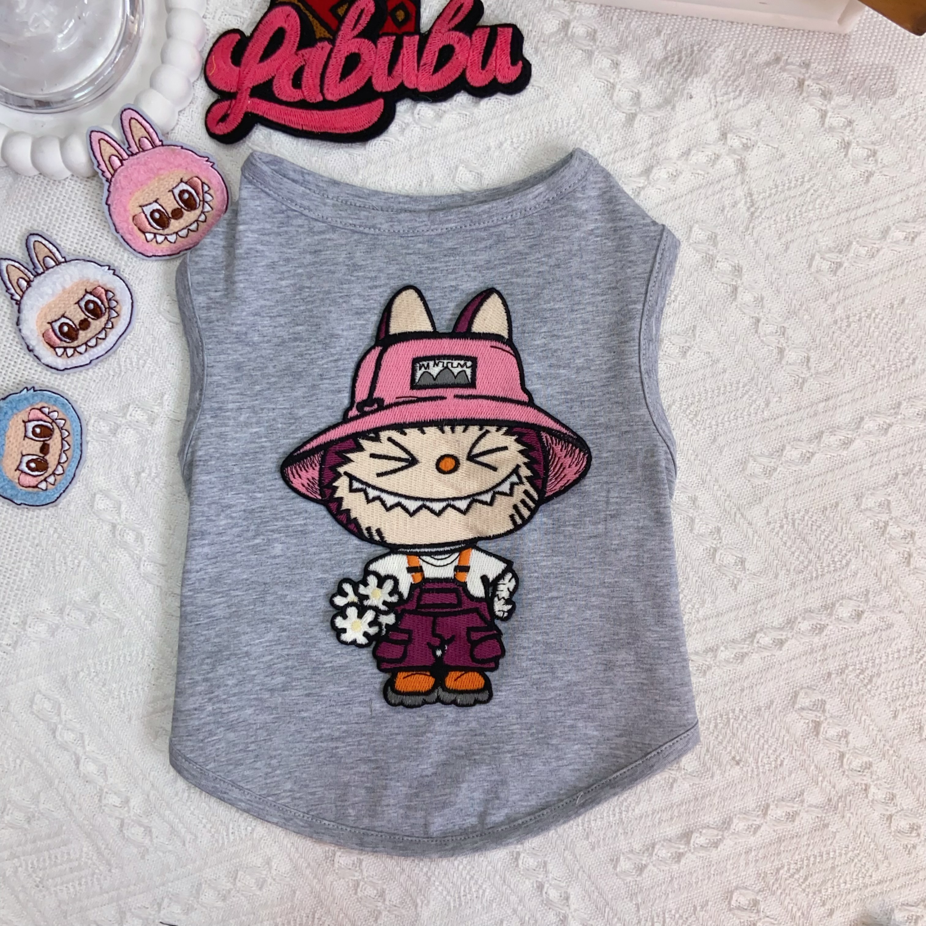 free shipping Labubu Pets Vests Designer Clothes Cotton Embroidered Dog Vest T-Shirt Fashion Cartoon Pattern Summer Pet T Shirts Soft Breathable Puppy