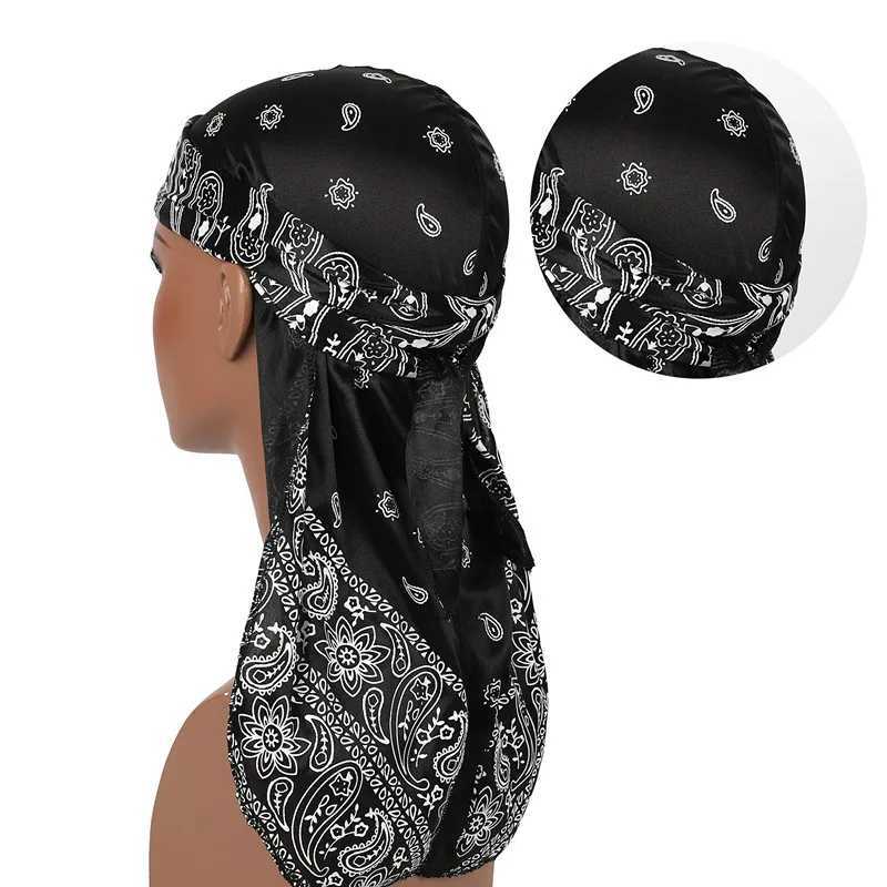 Hair Accessories Silky Durag Bandanas Insect Print Hats For Women Men Long Tail Pirate Hat Waves do doo du rag Turban Headwear M250623