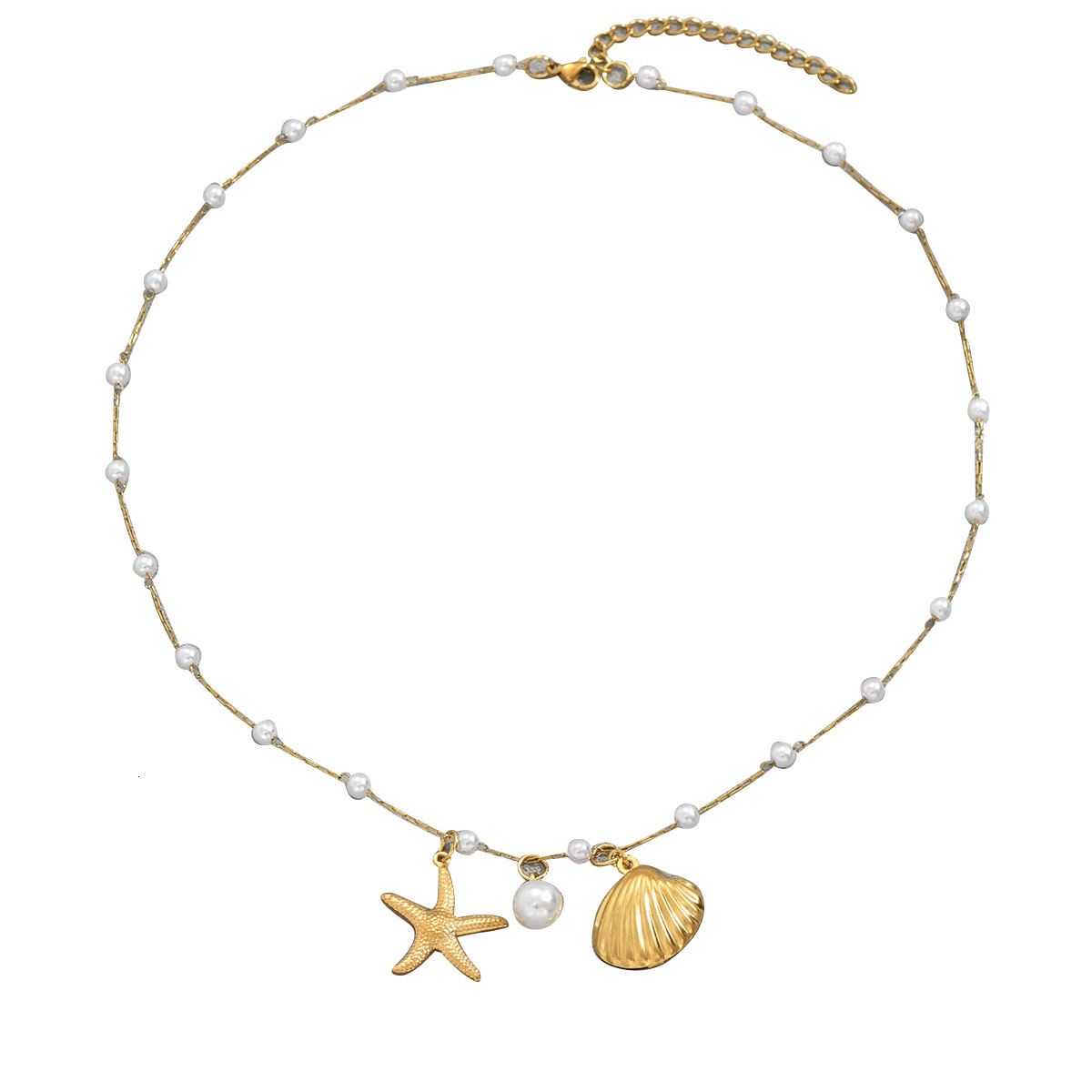 Beach Style Jewelry Ocean Series Women's Long Shell Starfish Necklace Pearl Choker Chain
