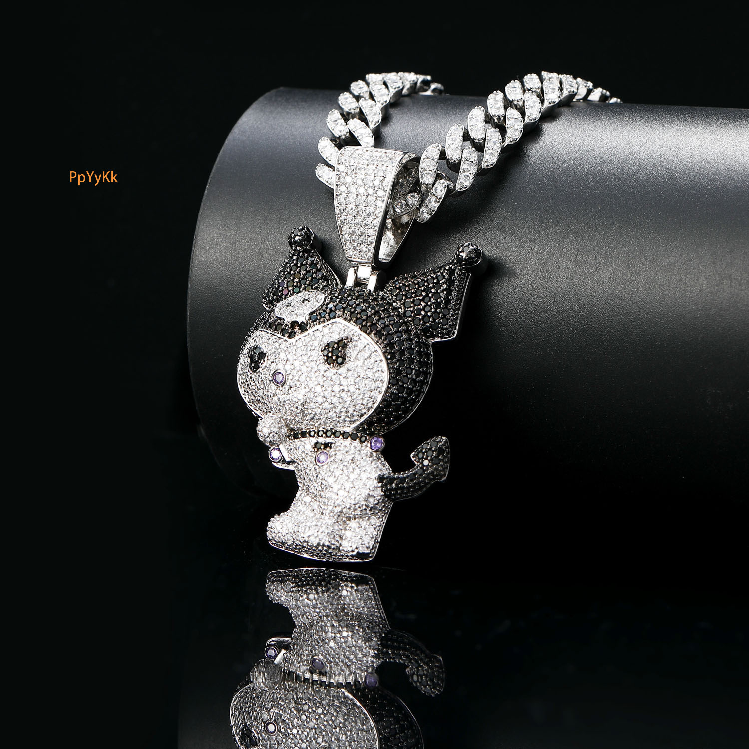 Hip Hop Little Devil Kuromi Cartoon Pendant Iced Out Swag Versatile Design Labubu Chain Necklace Pass the diamond tester