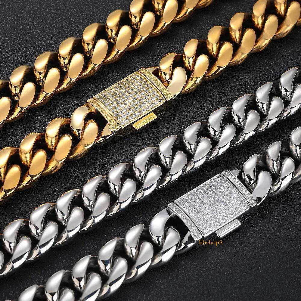 18mm Hip Hop 316L Stainless Steel Miami Cuban Chain Real Plated High Polished Mens Necklace Gold Flap buckle Jewelry Set