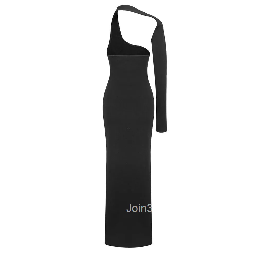 Fashion Design Single-sleeved Elastic Dress For Women Bandage Skirt Exposed Navel Long-sleeved Sexy Backless Hollow Slit Clothes