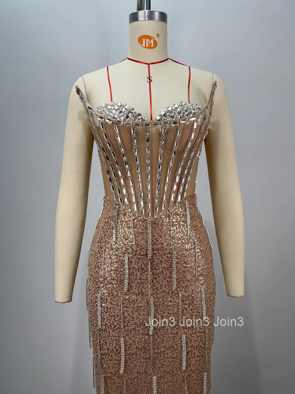 Luxury Diamonds Decorations Long Backless Slim Dress Chic Womens Clothing Elegant Golden Strapless Sequins Evening Party Gown