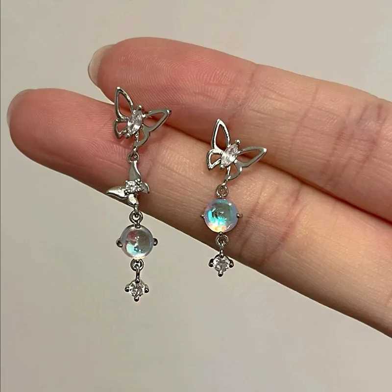 Korean Elegant Cute Rhinestone Butterfly Stud Earrings For Women Fashion Moonstone Tassel Earrings Luxury Elegant Jewelry GiftsXJ250623