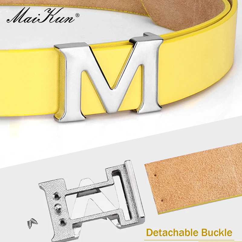 Maikun Womens Leather Belts Removable Letter M Plate Buckle High Quality PU Leather Belt For Jeans Dress Halloween l25062312