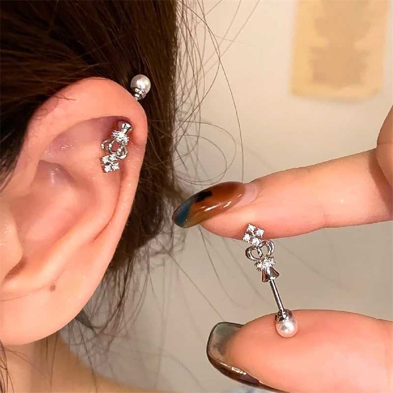 1pcs New Crown Pearl 316L Stainless Steel Spiral Ear Bone New Fashion Y2K Earrings for Women Ear Piercing Cochlea JewelryXJ250623