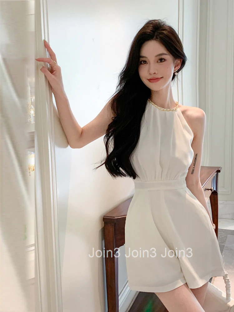 Fashion Summer White Short One Piece Jumpsuits Women Clothing Elegant Sexy Strap Sleeveless Female Mujer High Waist Slim Rompers