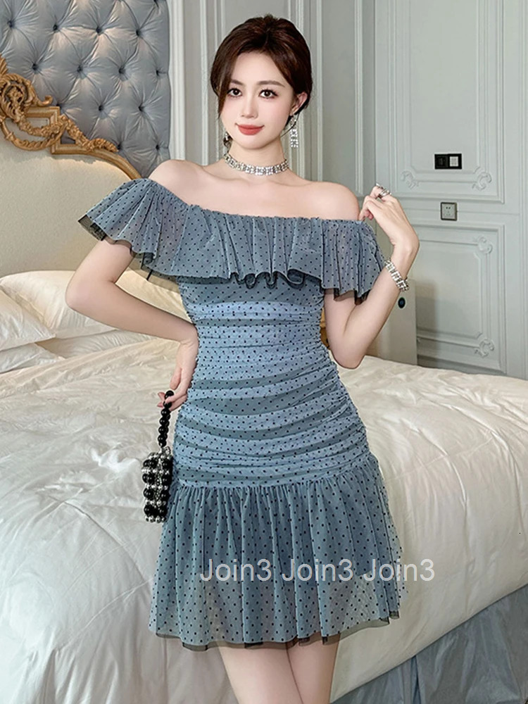 Summer Sweet Vacation Holiday Short Dress Women Clothes Elegant Ruffle Sexy Off-Shoulder Folds Bodycon Party Birthday Vestidos