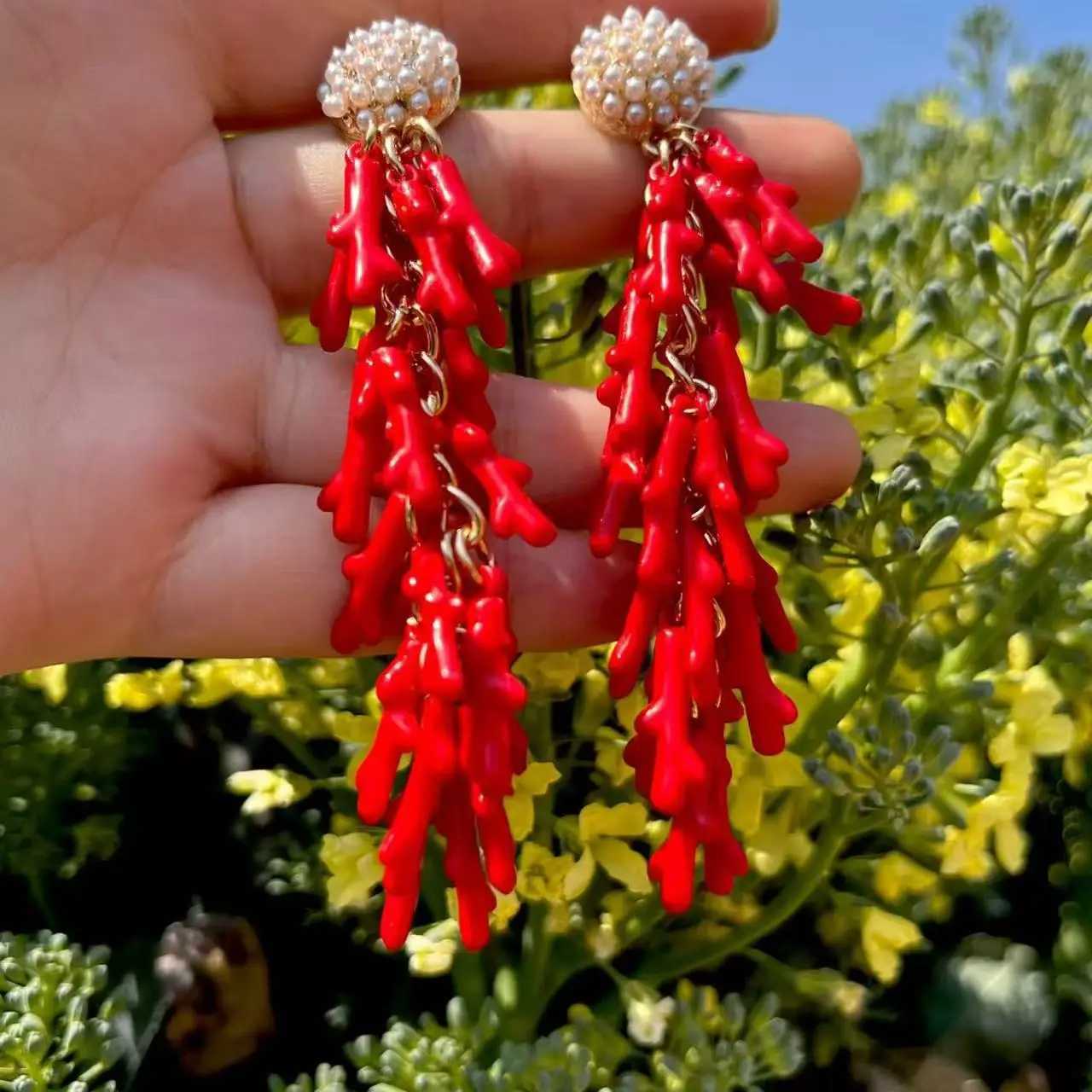 Personalized Creative Imitation Pearl Coral Alloy Earrings XJ250623