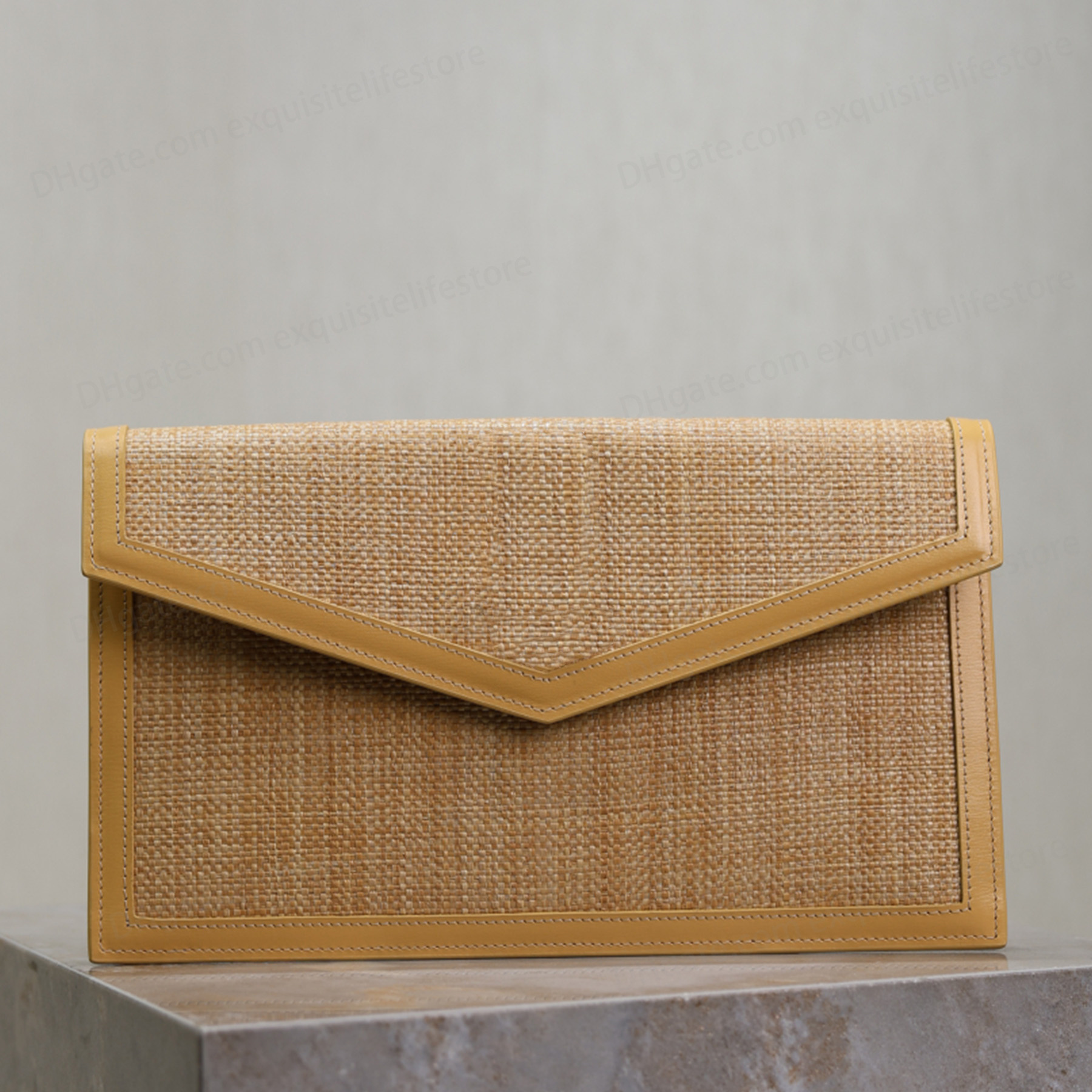 New Uptown Pouch In Micro Straw Luxury Designer Genuine Leather Golden Hardware Clutch Bag Magnetic Closure Handbag Fashion Women Casual Shopping Purse 10A