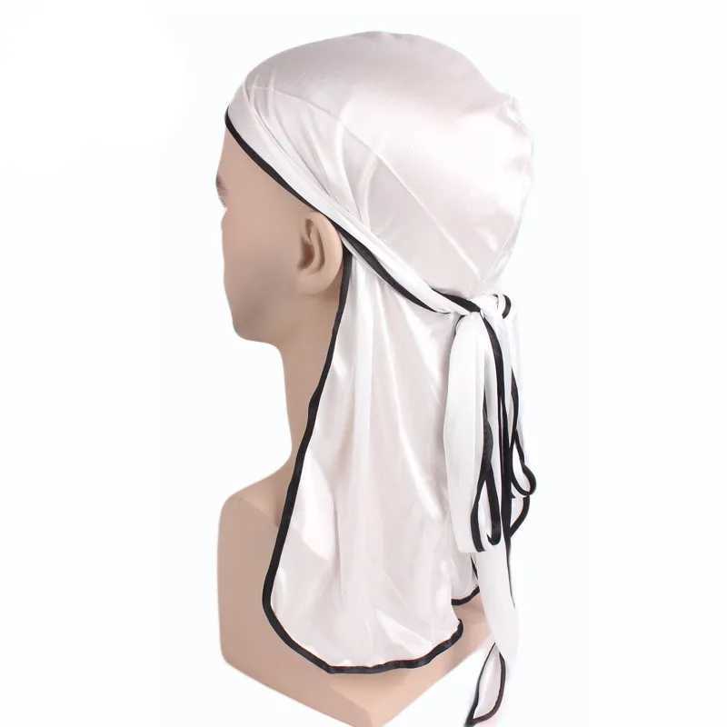 New Men Solid Headwear Headband Pirate Silky Durag do rag Long Tail Headwrap Satin Breathable Bandana Hat Turban Wig Accessories M250623