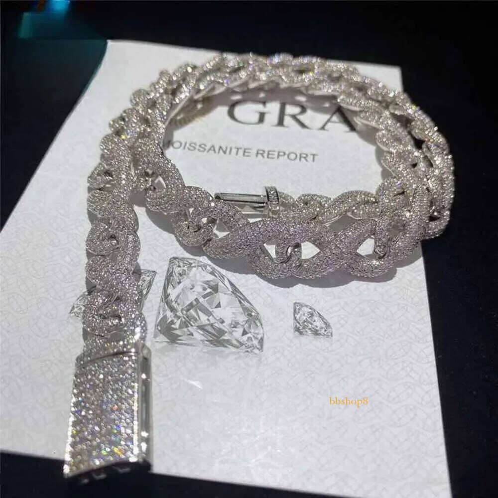 GRA Moissanite Link Full Iced Out Classic Box Clasp Fine Hip Hop Men Jewelry Cuban Necklace Bling Dia Chain