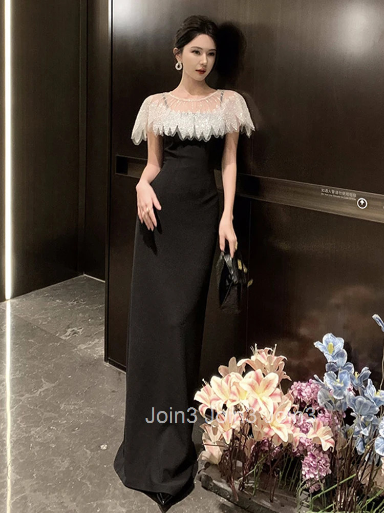 Women Clothes Black Elegant Luxury Sequin Sexy Sling Slim Maxi Long Dress Fashion Evening Party Club Prom Vestidos Robe Beach