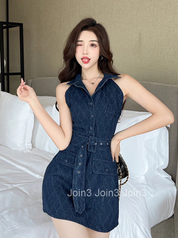 Summer Y2K Fashion Women Short Dress Lady Denim Chic Vintage Casual Sexy Sleeveless Slim Mini Party Mujer Vestido Street Clothes