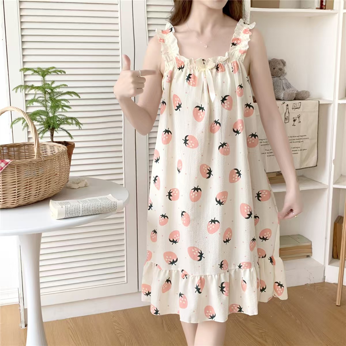 2025 women's models spring and summer sweet ins style halter mid-length loose nightgown female home dress