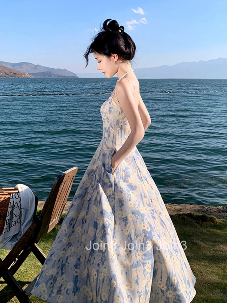 Summer Long Evening Dress Women Clothes Pretty Sweet Print Boho Sexy Strap Slim Midi Party Prom Holiday Robe Femme Mujer Vestido