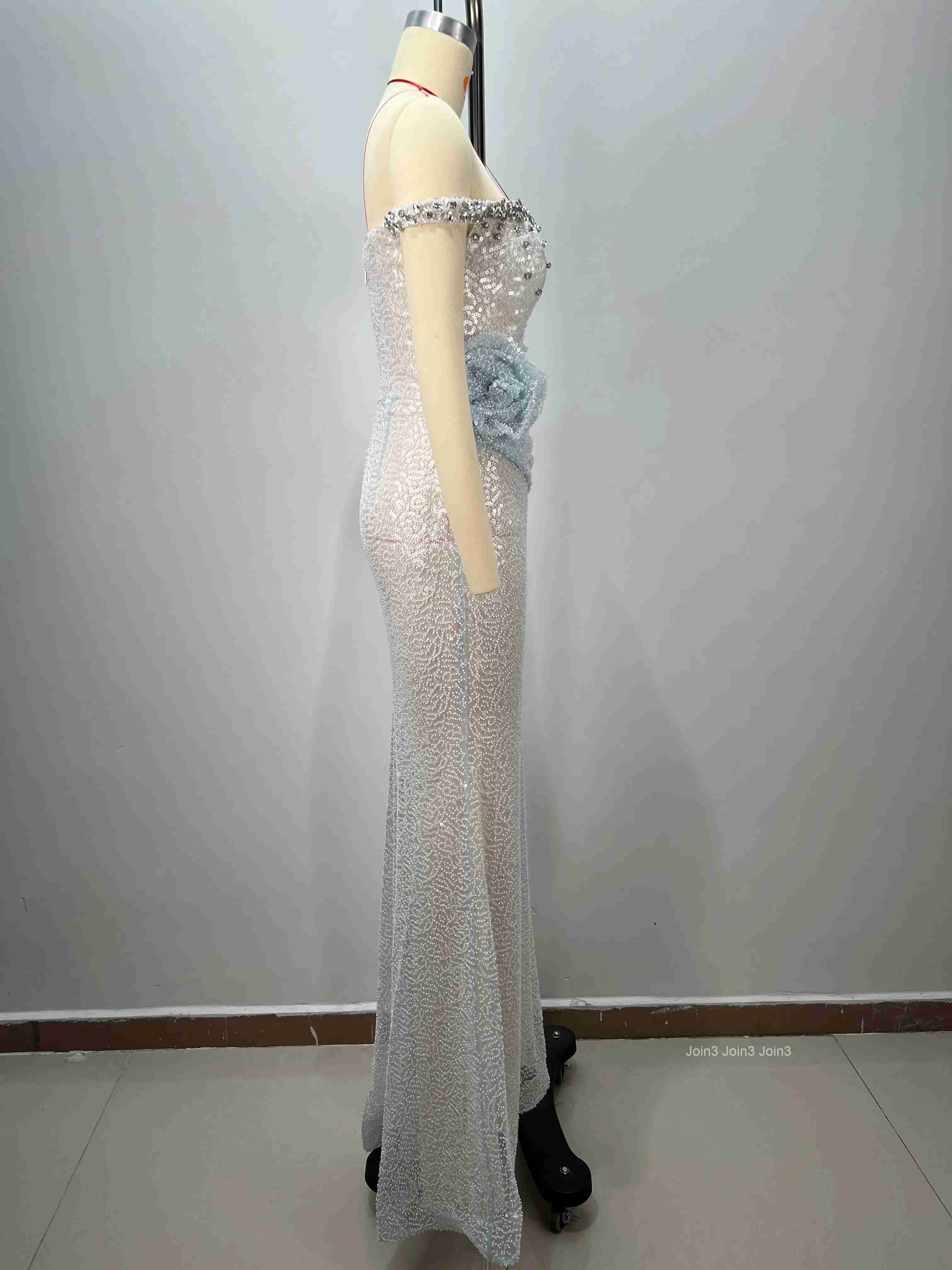 Womens Silver Sequin Bandage Dress Off-Shoulder Backless Mermaid Gown Ruched Waist Fishtail Evening Party Dress