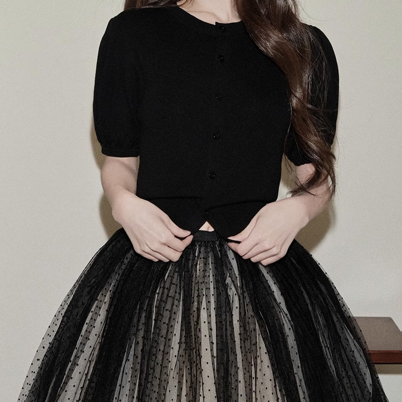 GC177 Thin Puff Sleeve Short Top Shirt Women Summer