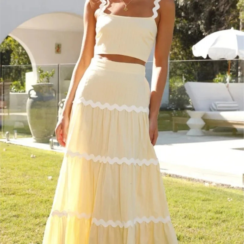 Vest Skirt Set Tank Tops Long Stylish Womens Summer Outfit Sets With High Waist Maxi Skirts For Vacation 250614