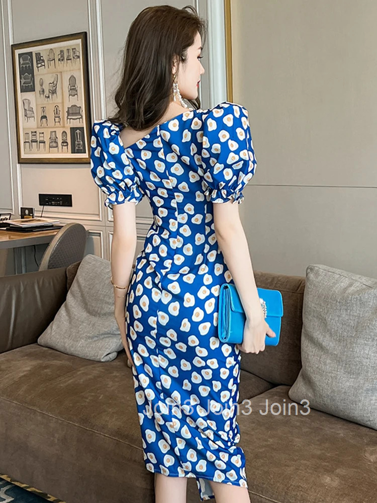 Summer Satin Irregular Evening Dress Elegant Women Lady Chic Diagonal Collar Slim Midi Party Prom Mujer Vestidos Street Clothes