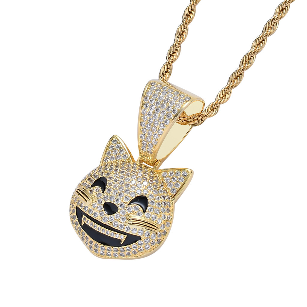 Unique Kitten Pendant Cute Emoji Animal Iced Out Necklace for Men Hip Hop Moissanite Jewelry Pass the diamond tester