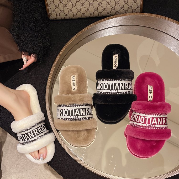 free shipping shoes designer sandals flat sandals for women soft warm slides slippers black white brown rose red plus size