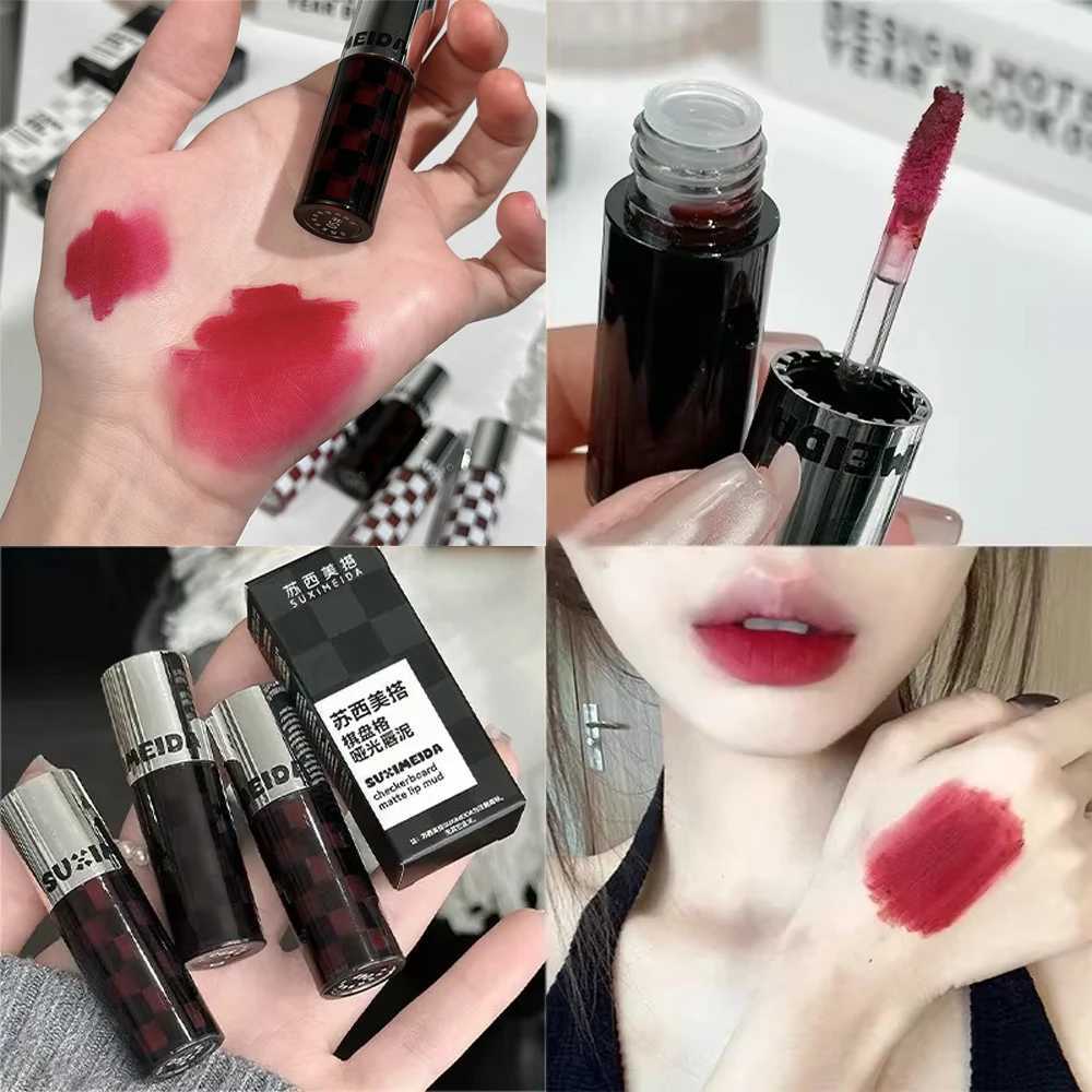 Checkered Nude Purple Matte Lip Mud Mousse Lipstick Waterproof Punk Red Velvet Lip Gloss Non-Stick Cup Lipstick Tint Lip Makeup XJ250623