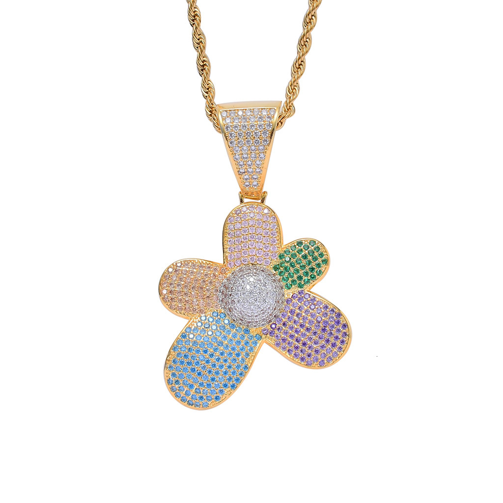 Luxury Moissanite Necklace Hip Hop Pendant Colorful Flower Iced Out Pendant High Quality Full Diamond Hip Hop Jewelry Pass the diamond tester