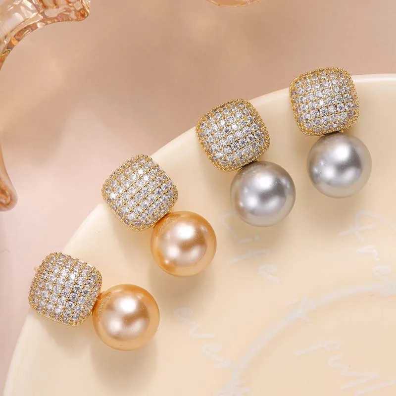 New Fashion Metal Pearl Crystal Drop Earrings for Women Luxury Gold Color Square Zircon Earrings Wedding Party Jewelry Gifts XJ250623