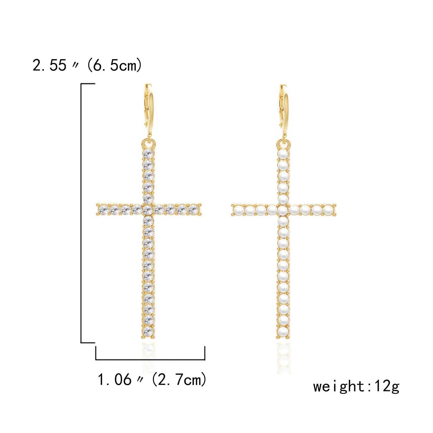 Korean Minimalist Zircon Pearl Drop Earrings for Women Simple Geometric Cross Earring Girls Rhinestone Pendant Mujer Jewelry XJ250623