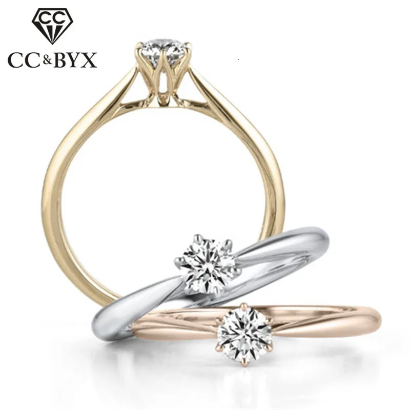 CC Simple Rings For Women Silver-Plated Cubic Zirconia Round Stone Classic Jewelry Bridal Wedding Engagement Anillos CC1456 250617