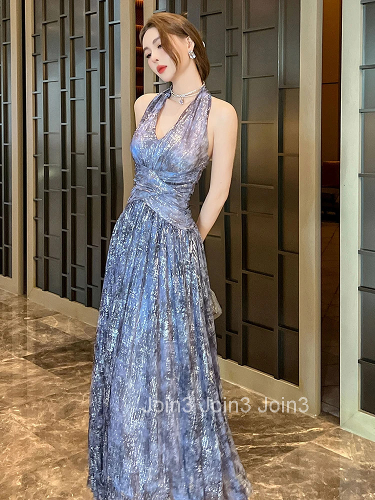 New Elegant Summer Sparkly Evening Dress Women Clothes Retro Sexy Halter Slim Maxi Party Prom Robe Beach Vestidos Fiesta Fashion