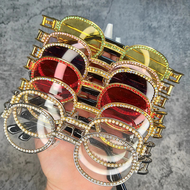 Round Steampunk Small Blingbling Sunglasses For Women Men Diamond Gradient Gothic Sunglasses Men Feminino 250617