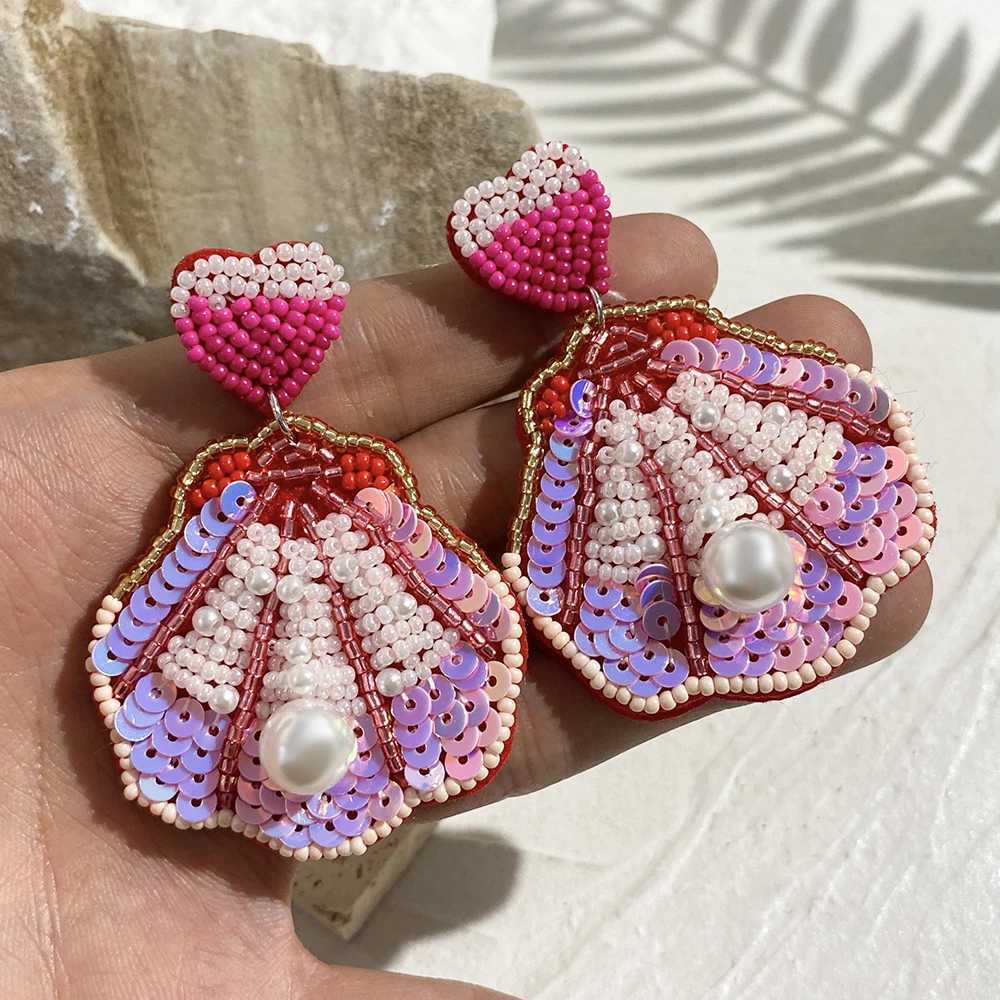 Bohemia Handmade Beaded Shell Turtle Lobster Beach Drop Earrings For Women New Summer Colorful Starfish Pearl Wooden Earring XJ250623