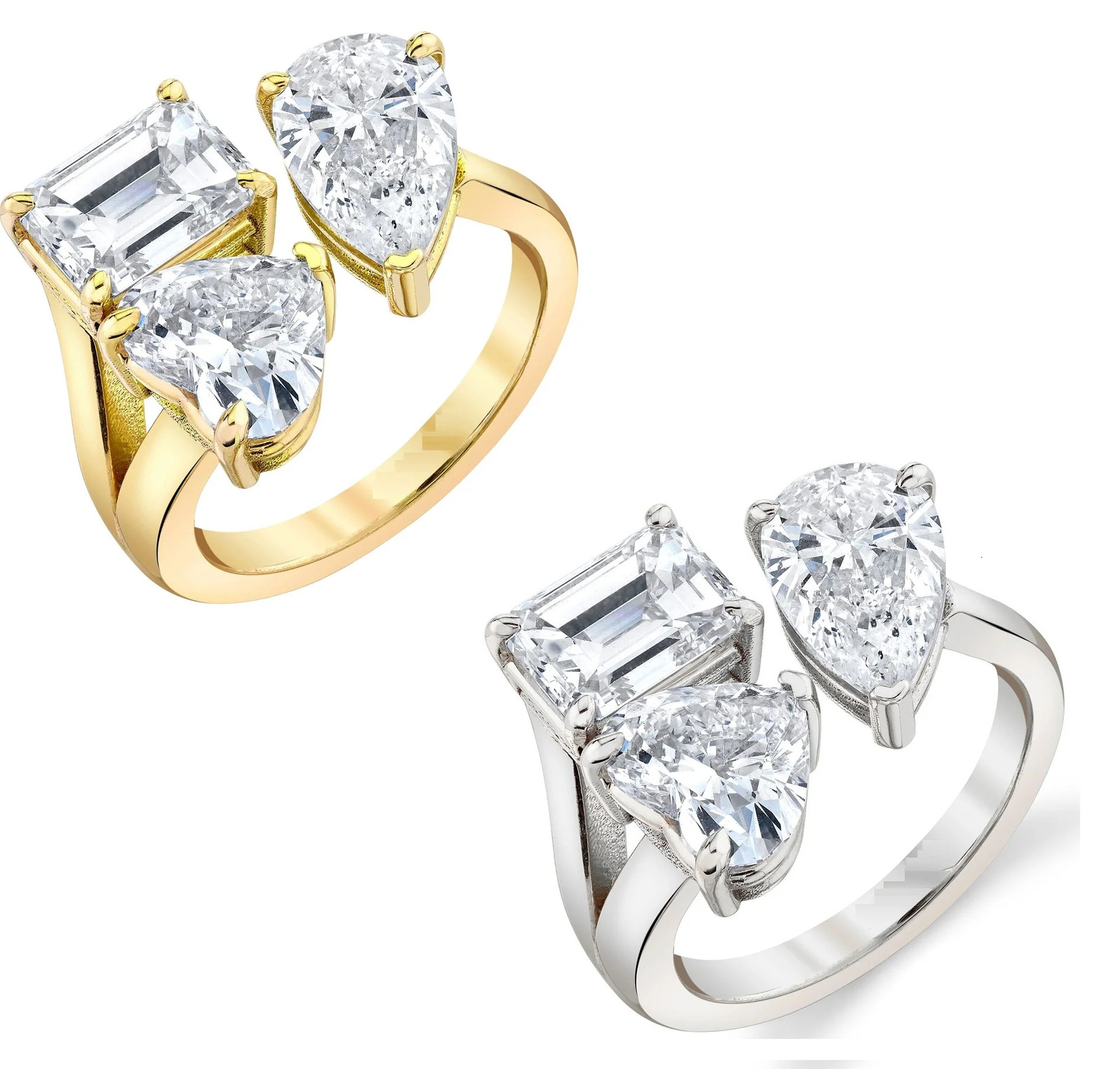 3 Stone CZ Finger Ring For Women 5A Cubic Zirconia Open Adjusted Sized Geometric Iced Out Bling Jewelry 250617