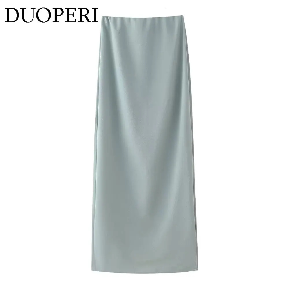 DUOPERI Women Fashion 2 Pieces Sets Halter Neck Camisole and High Waist Back Slit Midi Skirt Female Chic Lady Coordinates 250614