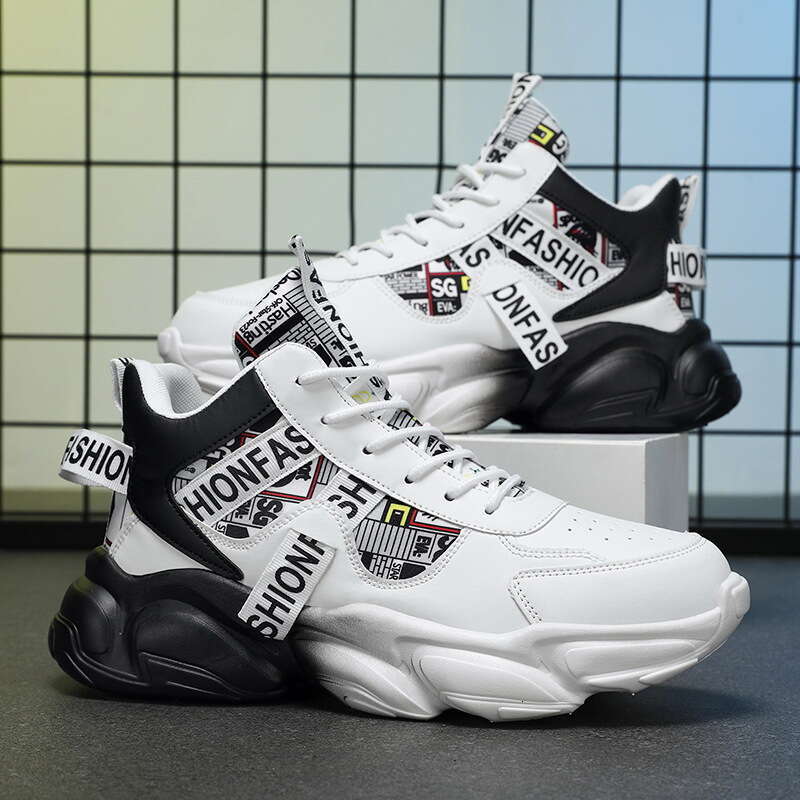 Spring New Breathable High-Top Men's new Trendy Versatile Height-Increasing Sneakers Casual Dad Shoes