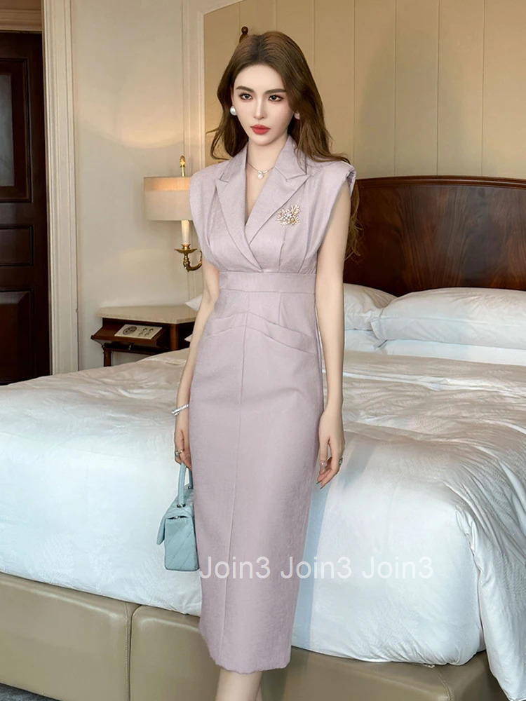 New Summer Fashion Work Style Formal Occasion Pencil Dress Women Clothes Elegant Office Sleeveless Slim Midi Party Prom Vestidos