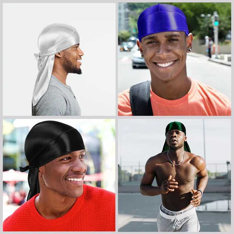 Unisex Adult Long Tail Satin Doo Rag Durag Bandanas Cap Pirate Hat Turban Men Hip Hop Headband Biker Headwrap Women Headwear M250623