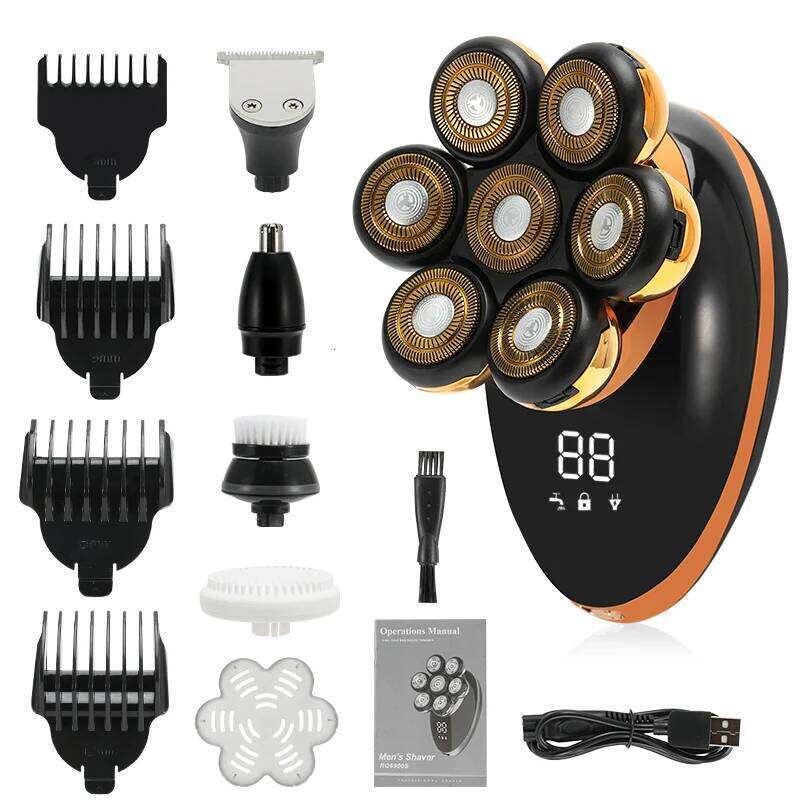 7D Floating Men Shaver Wet Dry Beard Hair Trimmer Electric Razor Rechargeable Bald Head Shaving Hine LCD Display