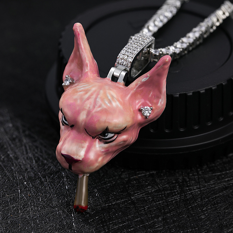 Luxury Designer Jewelry Brand Handmade Enamel Sphynx Cat Pendant Hip Hop Trendy Unique Versatile Necklace