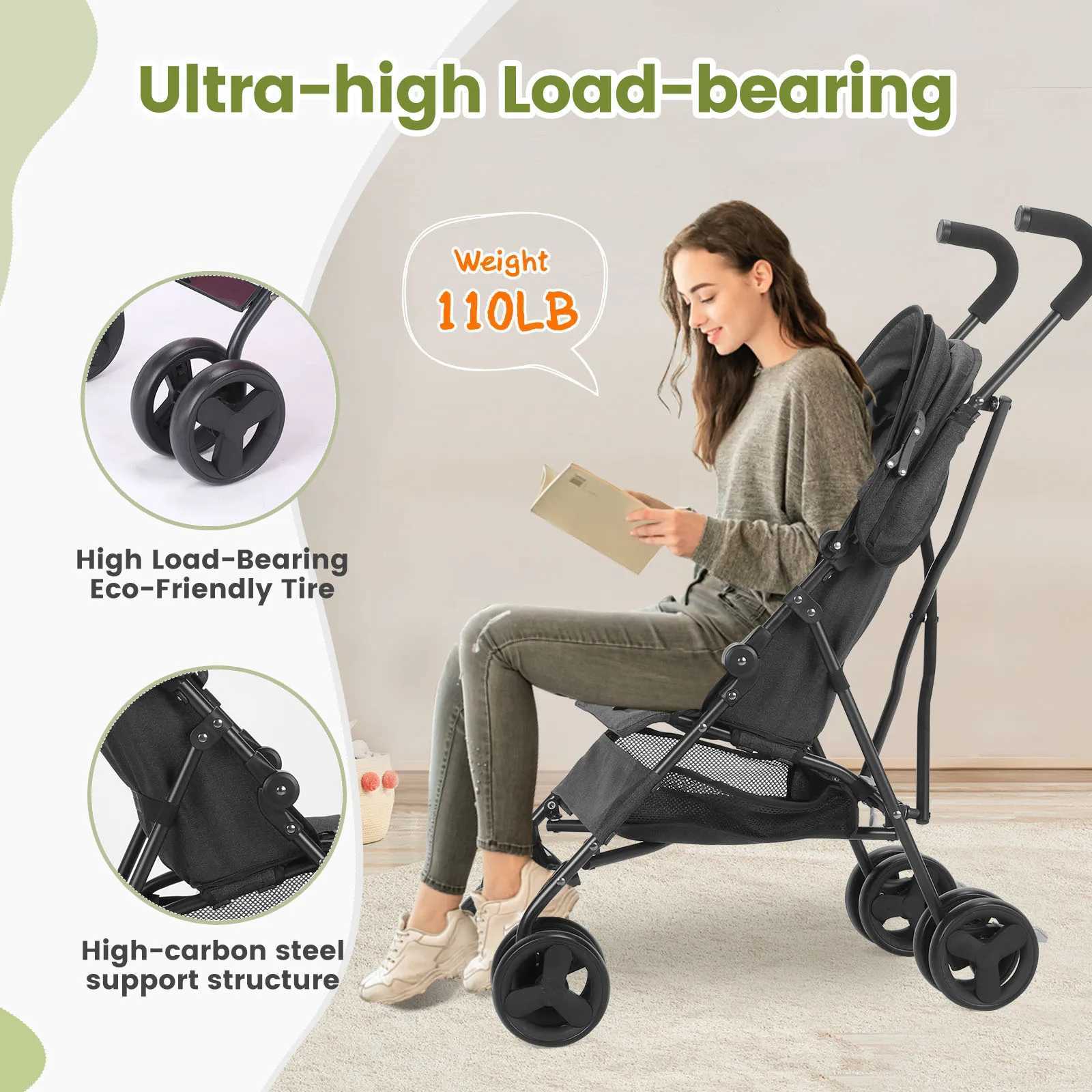 Childrens Stroller Can Sit or Lie Down Lightweight Folding High Landscape Four-wheeled Pocket StrollerXJ250623
