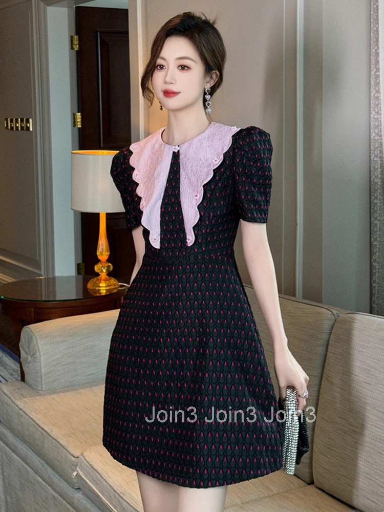 Summer Preppy Style Retro Black Embroidery Gown Evening Dress Women Clothes Puff Sleeve Short A-Line Party Prom Vestidos Fiesta