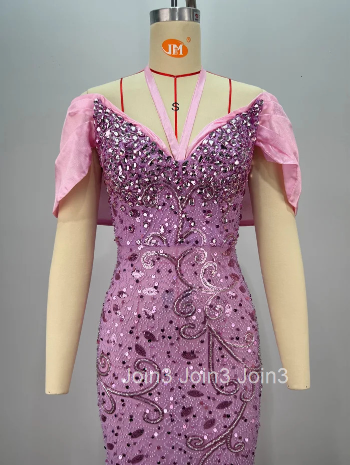 Womens Violet Bandage Dress Sequin Sequins Short Sleeve Halter Off The Shoulder V-Neck Mermaid Evening Gown Formal Party Wear