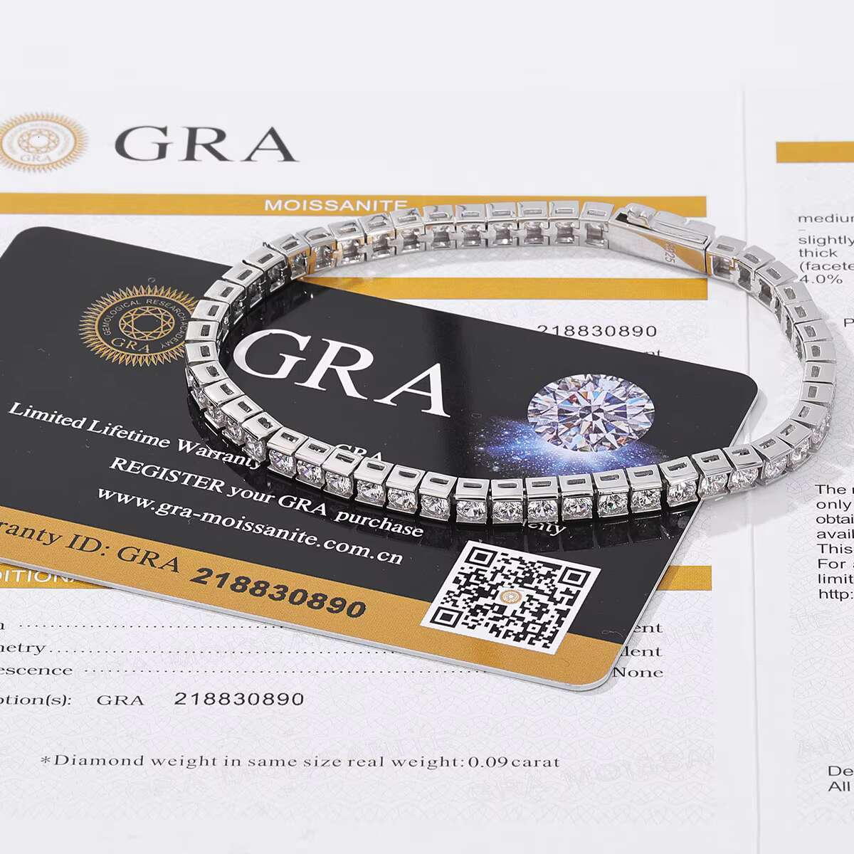 Hip Hop Tennis Diamond Bracelet 925 Silver Moissanite Womens Bracelet with GRA Certificate 3mm Fashion Mens Tennis Chain