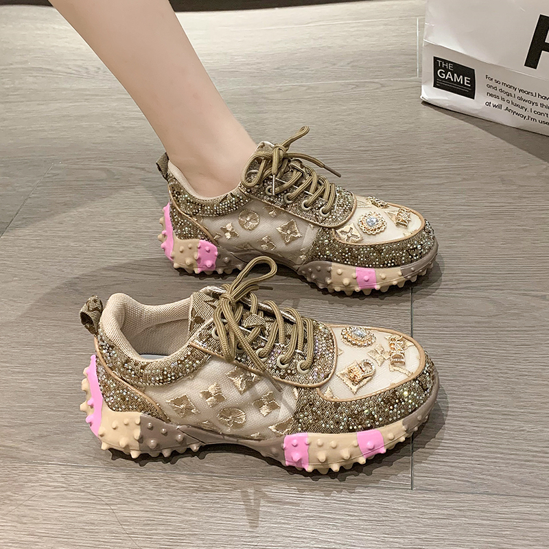 Women Casual Sneakers Luxury Designers Rhinestone Shoes Thick Bottoms Non-slip Shoes High-quality Female Tennis Shoes Jogging Walking Shoe Zapatillas 