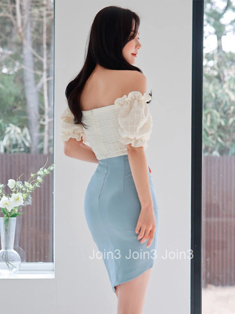 New Fashion Summer Fake 2 Pieces Party Prom Short Dress Women Chic Sexy Off-Shoulder Slim Wrap Hip Midi Irregular Mujer Vestidos